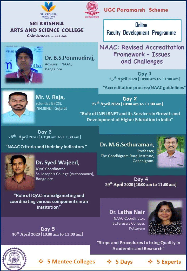 5 Days Online Faculty Development Programme on “NAAC: Revised Accreditation Framework –Issues and Challenges