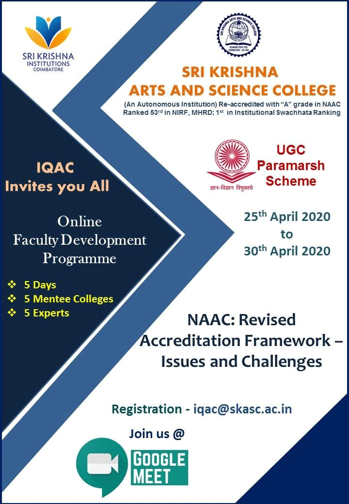 5 Days Online Faculty Development Programme on “NAAC: Revised Accreditation Framework –Issues and Challenges